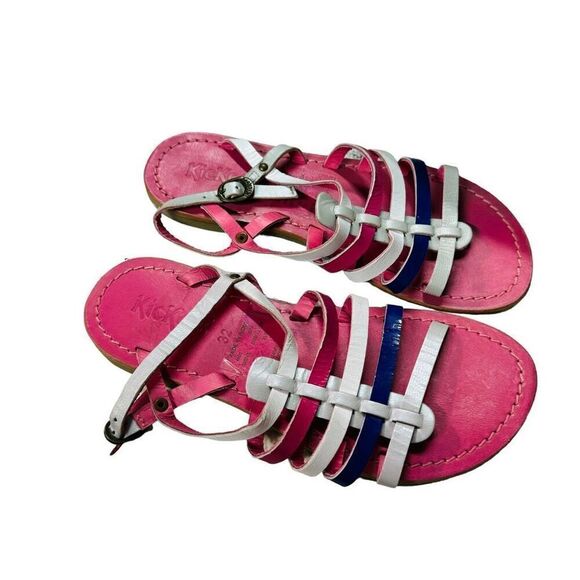 Kickers Multi Color Strappy Leather Sandals girls size 1 pink blue white straps - Picture 1 of 7